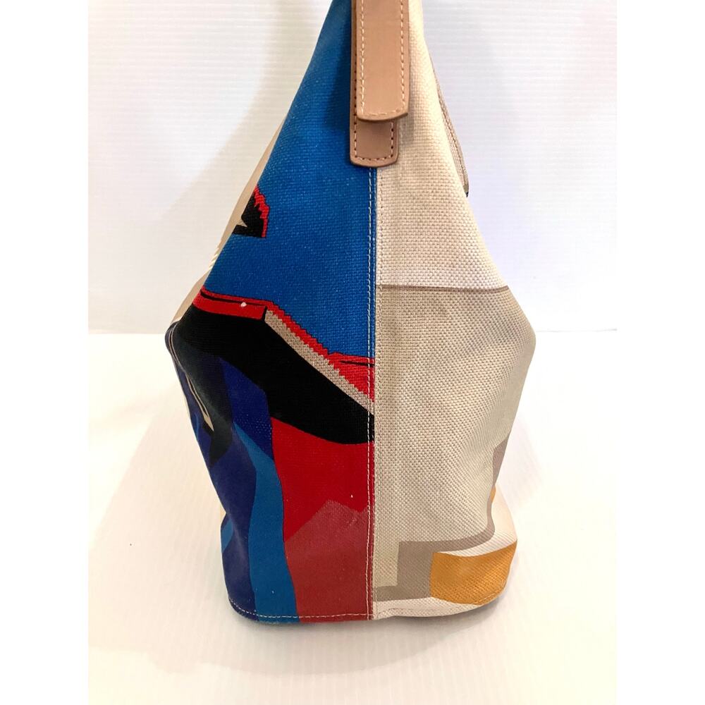 Longchamp France Canvas Shoulder Bag Finca Luisa Geometric Graphic Textile Tote - Picture 6 of 12